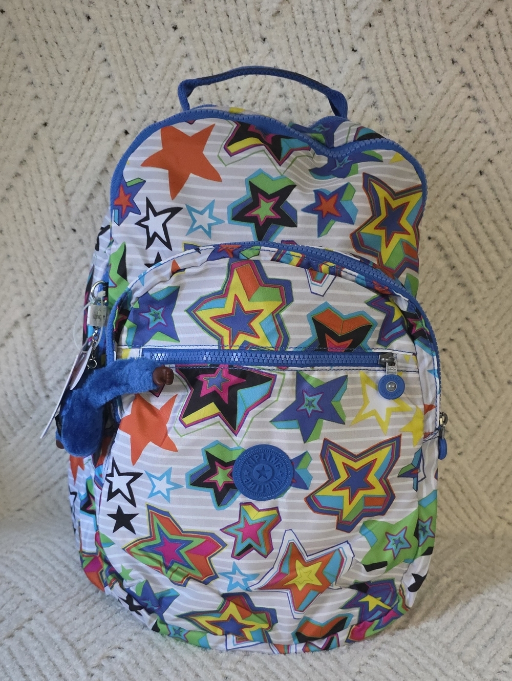 Kipling Multicolor Star Print Kids Backpack with Blue Accents